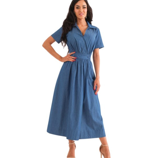 Short Sleeve A-Line Midi Dress