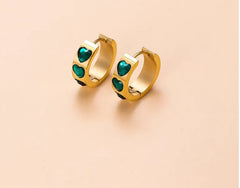 Vintage Style Heart Shape Stainless Steel Gold Plated Zircon Hoop Earrings