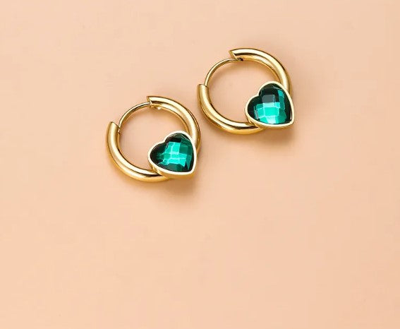 Vintage Style Heart Shape Stainless Steel Gold Plated Zircon Hoop Earrings