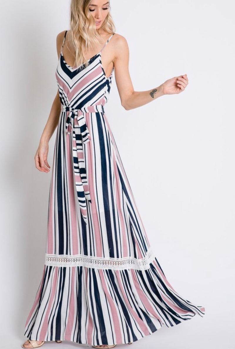 Glam Stripe Maxi Long Dress