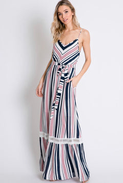 Glam Stripe Maxi Long Dress