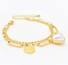 Fashion Heart Shape Titanium Steel Necklace Inlay Artificial Pearls Stainless Steel Necklaces