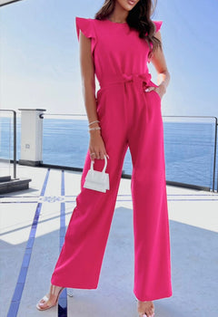 Rose Flutter Sleeves wide leg jumpsuit