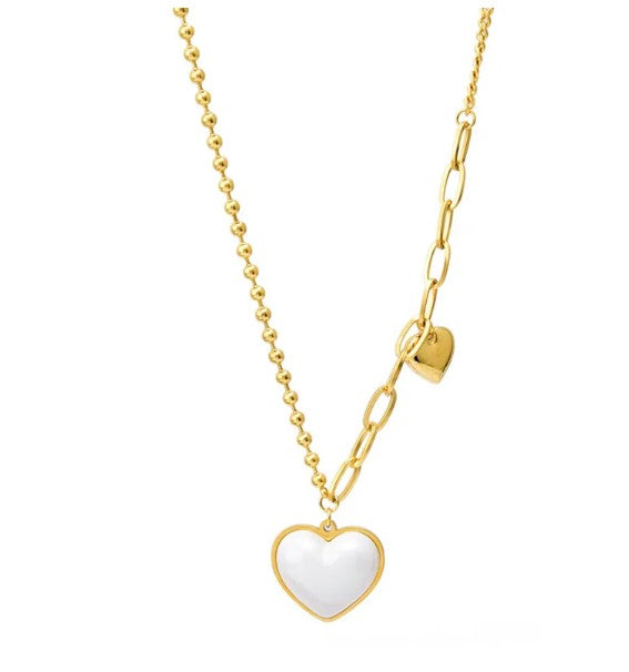 Fashion Heart Shape Titanium Steel Necklace Inlay Artificial Pearls Stainless Steel Necklaces