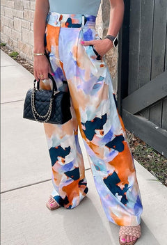 Multicolor Print High Waisted wide Leg pant