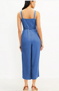 Sky Blue Buttoned Wide Leg Belted Jumpsuit